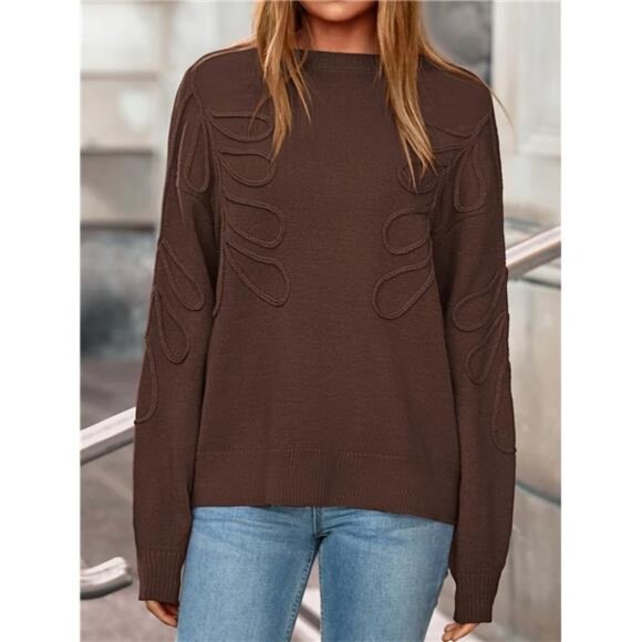 ✨ Women’s Oversized Ribbed Knit Sweater | Crewneck Leaf Stitch Pullover ✨ - Picture 3 of 5